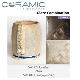 Leather SW-174 over Himalayan Salt SW-187 Stoneware Glaze Combination Leather SW-174 over Himalayan Salt SW-187 Stoneware Glaze Combination